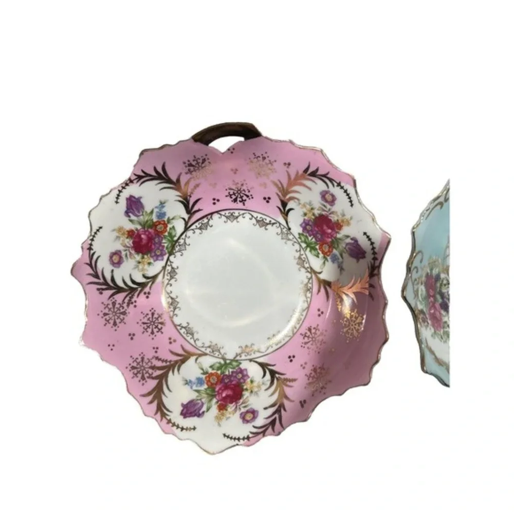 Vintage Lefton Bowl Leaf Shaped Hand Painted. Porcelain Floral‎ Pink Gold